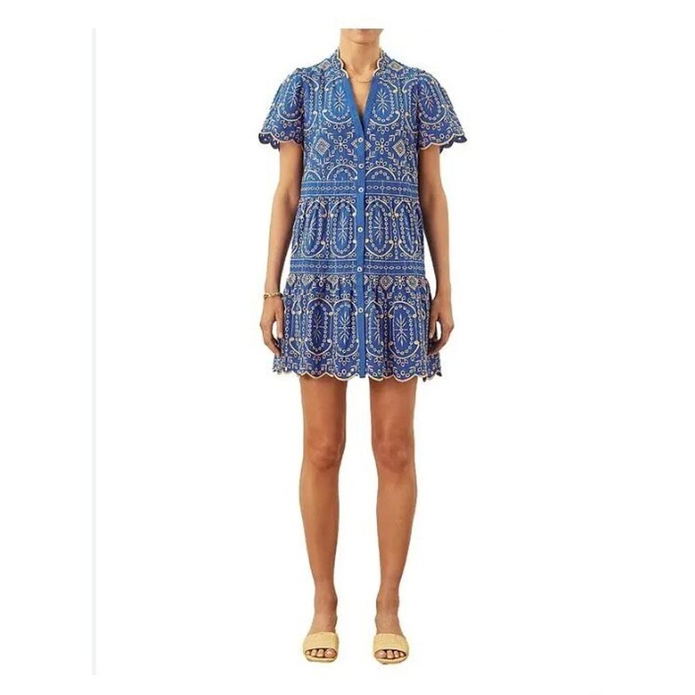 CARTOLINA Nantucket Sz XS Blue Eyelet Short Sleeve Shirt Elsa Dress